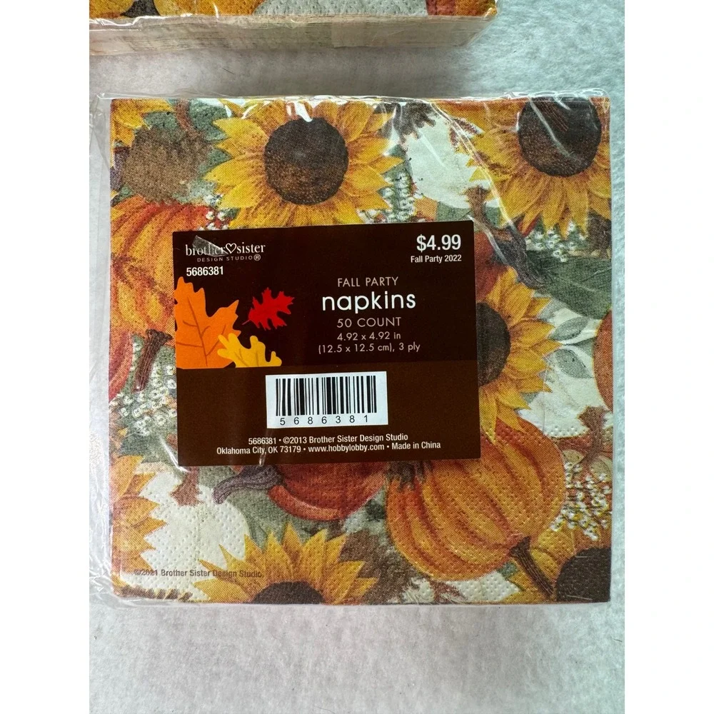NEW Fall Thanksgiving Napkins‎ Lot Orange Pumpkin Leaf Sunflower Spice Sachets